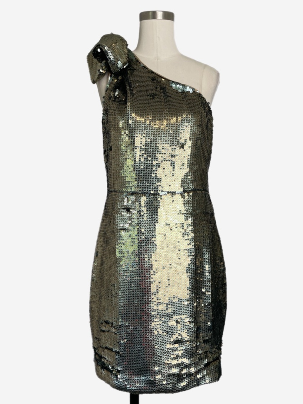 Maeve NWT Gold bow one shoulder sequin mini dress preppy event maximalist 10